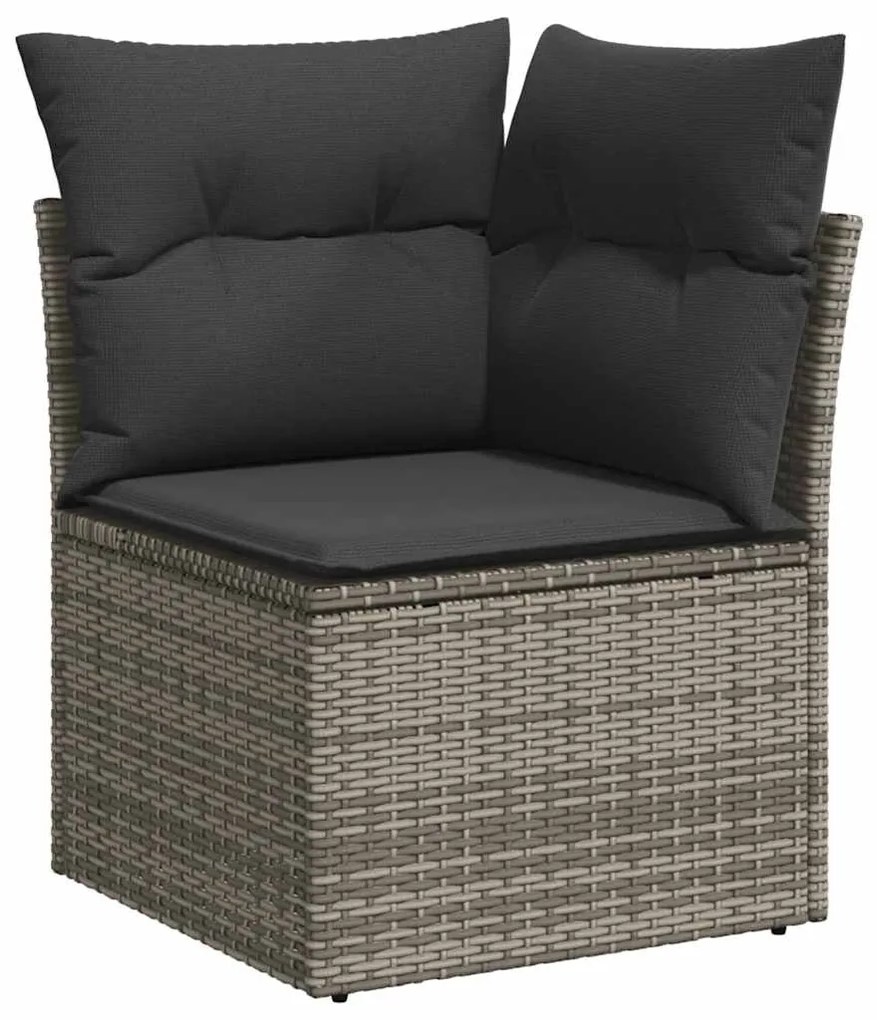 Set divani da giardino 7pz con cuscini grigio polyrattan acacia