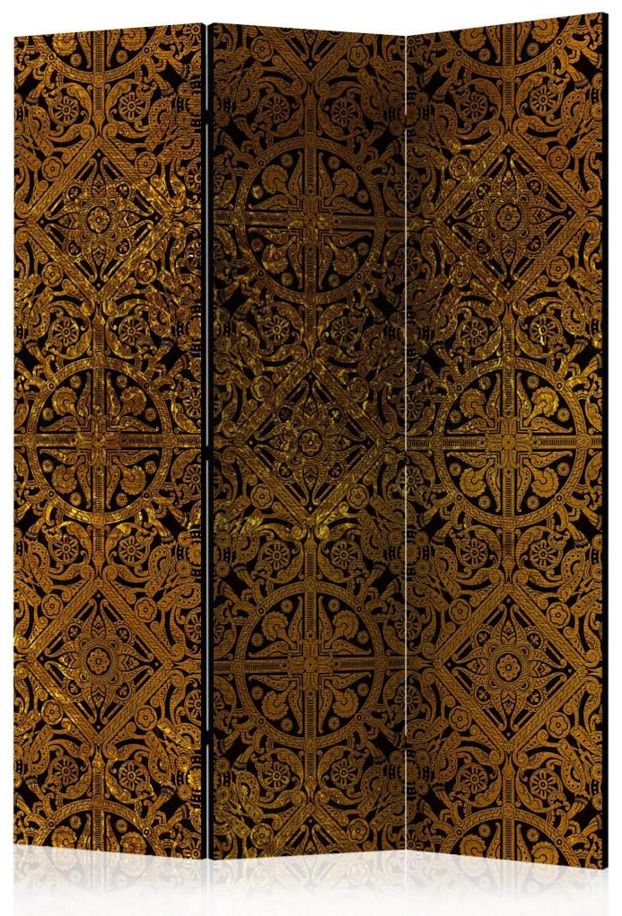 Paravento Tesoro celtico (3 parti) - ornamenti etnici dorati in stile barocco