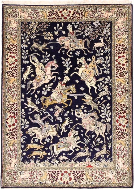 Ghom Tappeto 210x150 Blu (Iran) Annodato A Mano
