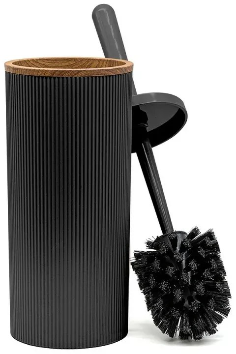 Set 2 pezzi Porta scopino e Pattumiera 5lt Nero dettagli effetto legno Blob