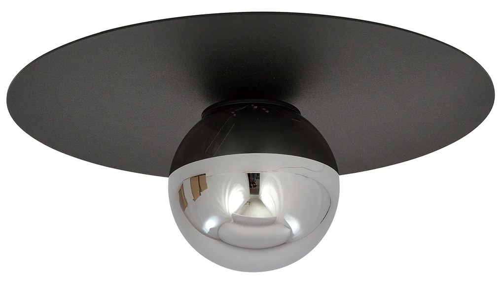 Plafoniera Minimal 1 Luce Mnemosine In Acciaio Nero E Sfera Di Vetro Fumè