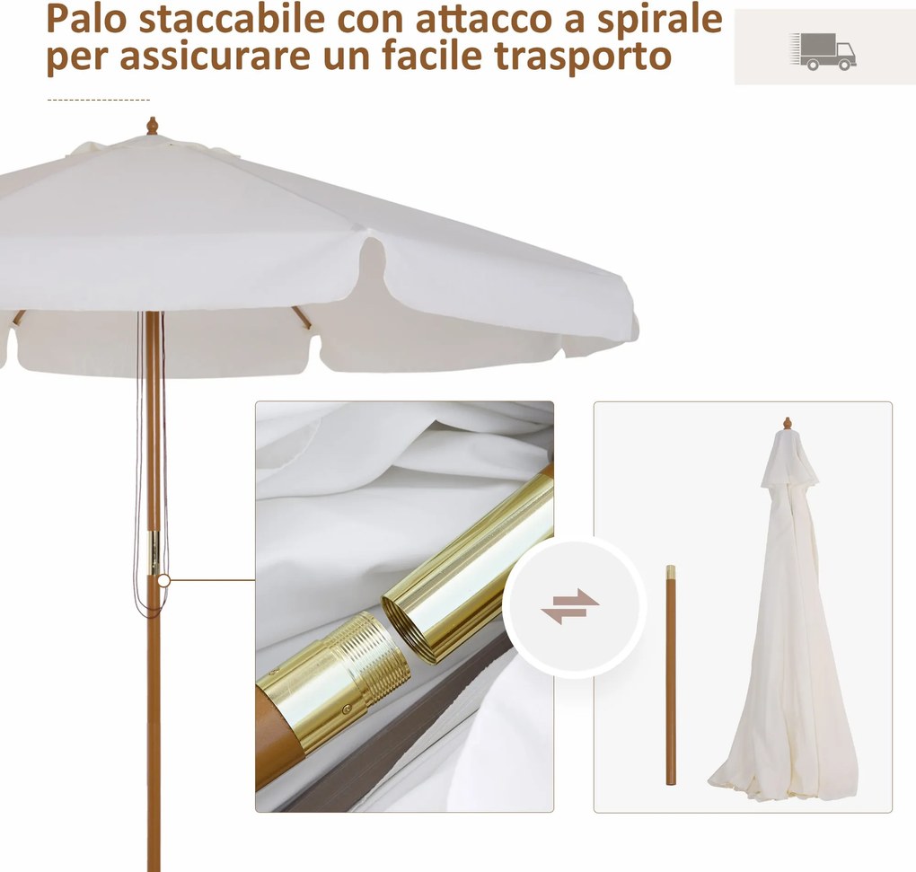 Ombrellone da Giardino con Doppio Tettuccio Ø325x250 cm in Legno di Bambù e Poliestere Crema...
