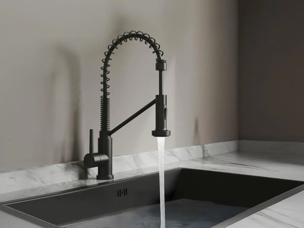Rubinetto per cucina con doccetta estraibile in Acciaio inossidabile Nero opaco - ROFLEX