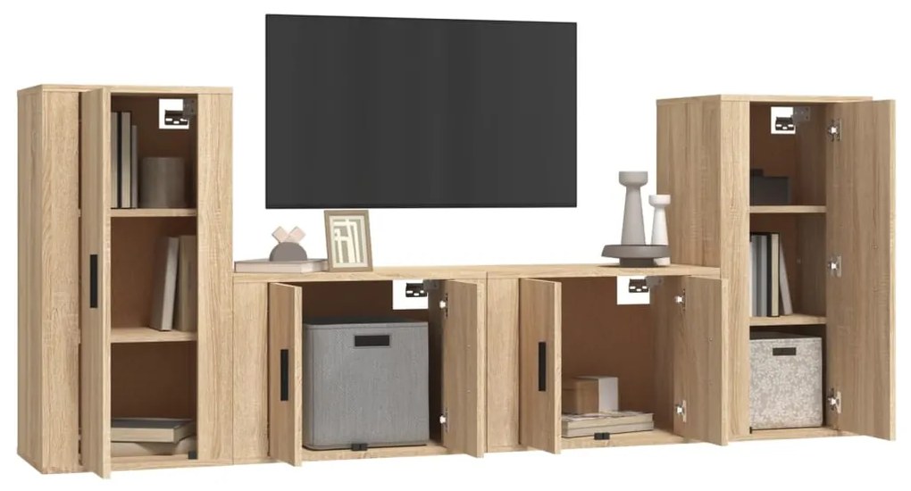 Set di Mobili Porta TV 4 pz Rovere Sonoma in Legno Multistrato