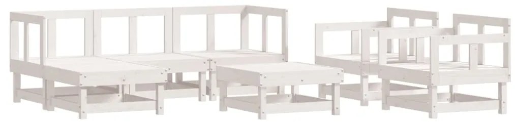 Set salotto da giardino 7 pz bianco in legno massello di pino