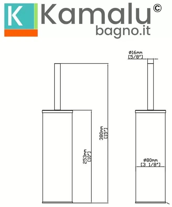 Kamalu - Portascopino WC design cilindrico in acciaio inox finitura PVD gun metal | KAM730GM
