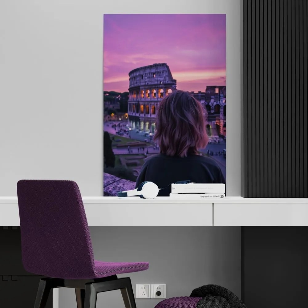 Quadro su tela – Donna con vista sul Colosseo