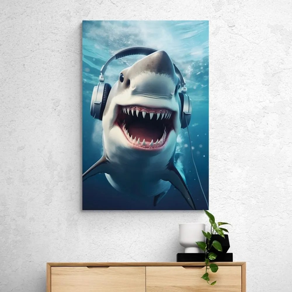 Quadro su tela – Squalo con cuffie