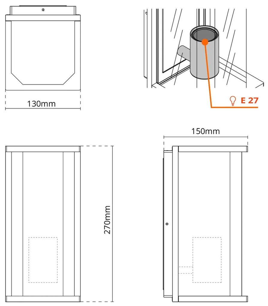 Applique Corten Mattone E27 IP54 per Esterni - Serie PRISM