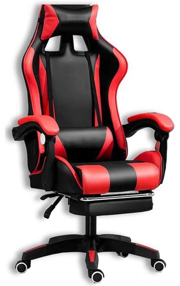 Comoda sedia da gaming con cuscino rosso e nero