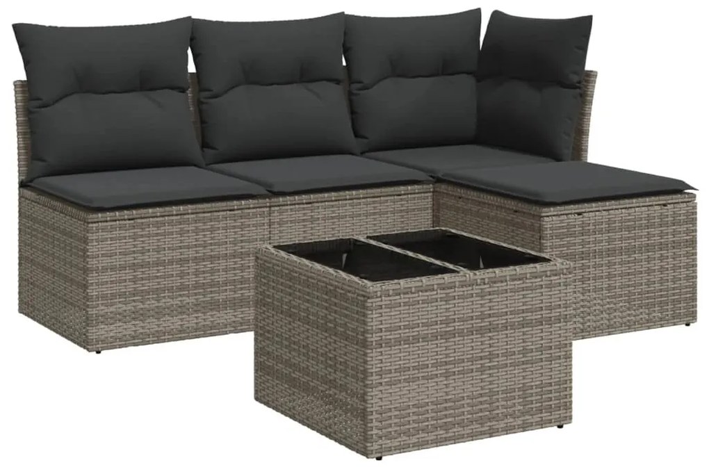 Set divano da giardino 5 pz con cuscini grigio in polyrattan