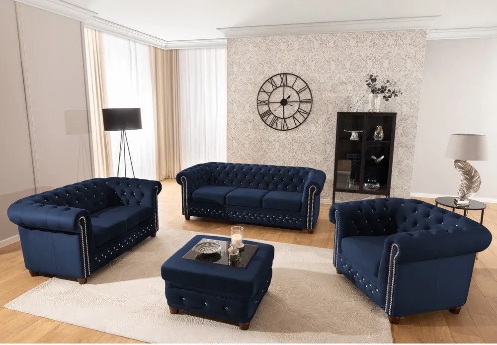 Poltrona chesterfield blu con rivestimento in velluto York Blik – Ropez