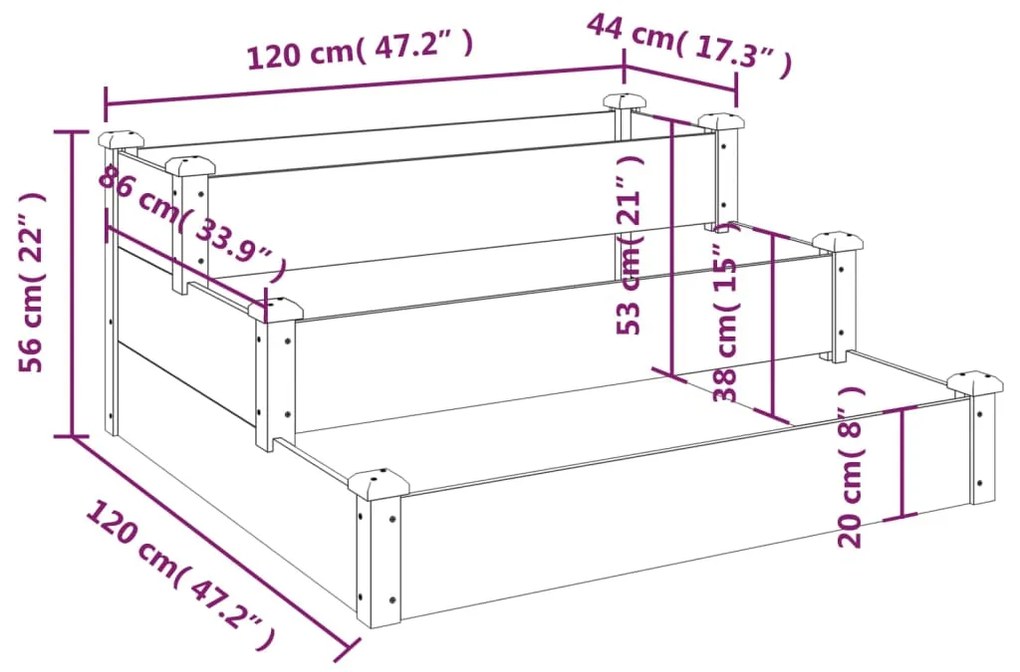 Fioriera Rialzata da Giardino 120x120x56cm Legno Massello Abete