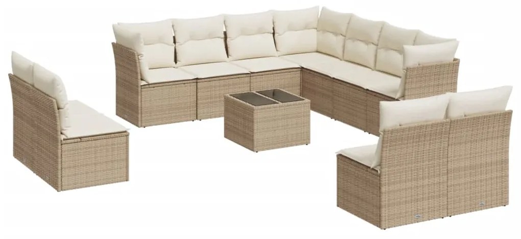 Set divani da giardino 12 pz con cuscini beige in polyrattan