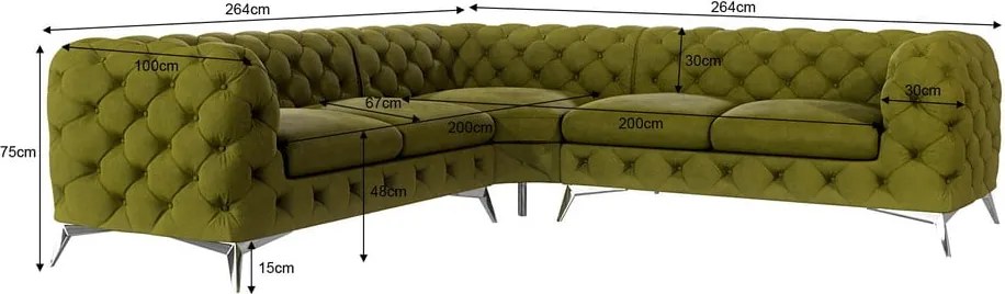 Divano angolare verde con rivestimento in velluto Chelsea – Ropez