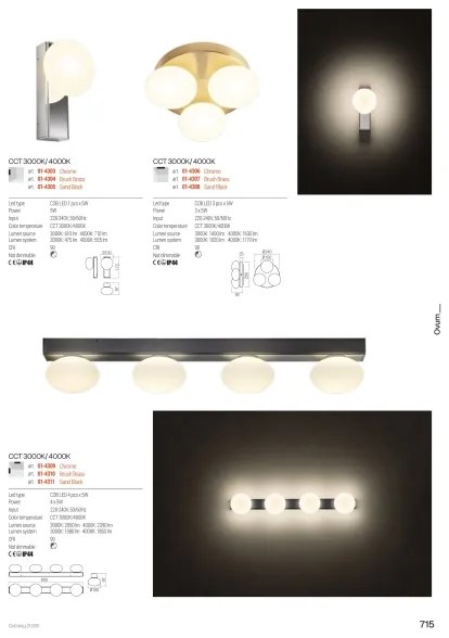Redo 01-4308 - Plafoniera LED da bagno OVUM 3xLED/5W/230V IP44 nero