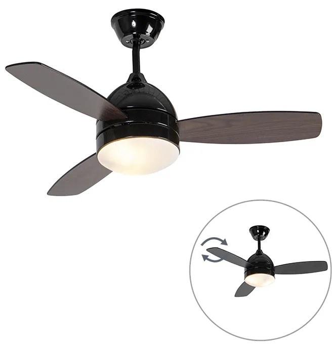 Ventilatore da soffitto nero con stampa legno 96 cm con telecomando - Rotar
