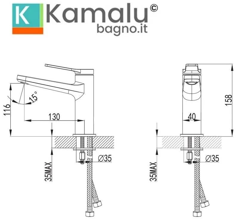 Kamalu - miscelatore lavabo cromato design moderno in ottone | kam-kanda cromo
