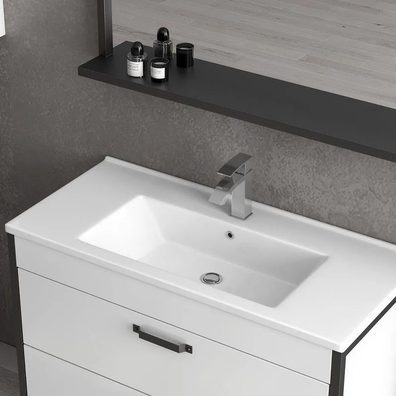 Kamalu - composizione bagno 100cm: mobile con lavabo, specchio contenitore e pensile ikos-85