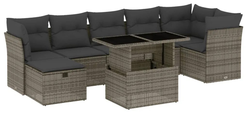 Set divano da giardino 8 pz con cuscini grigio in polyrattan