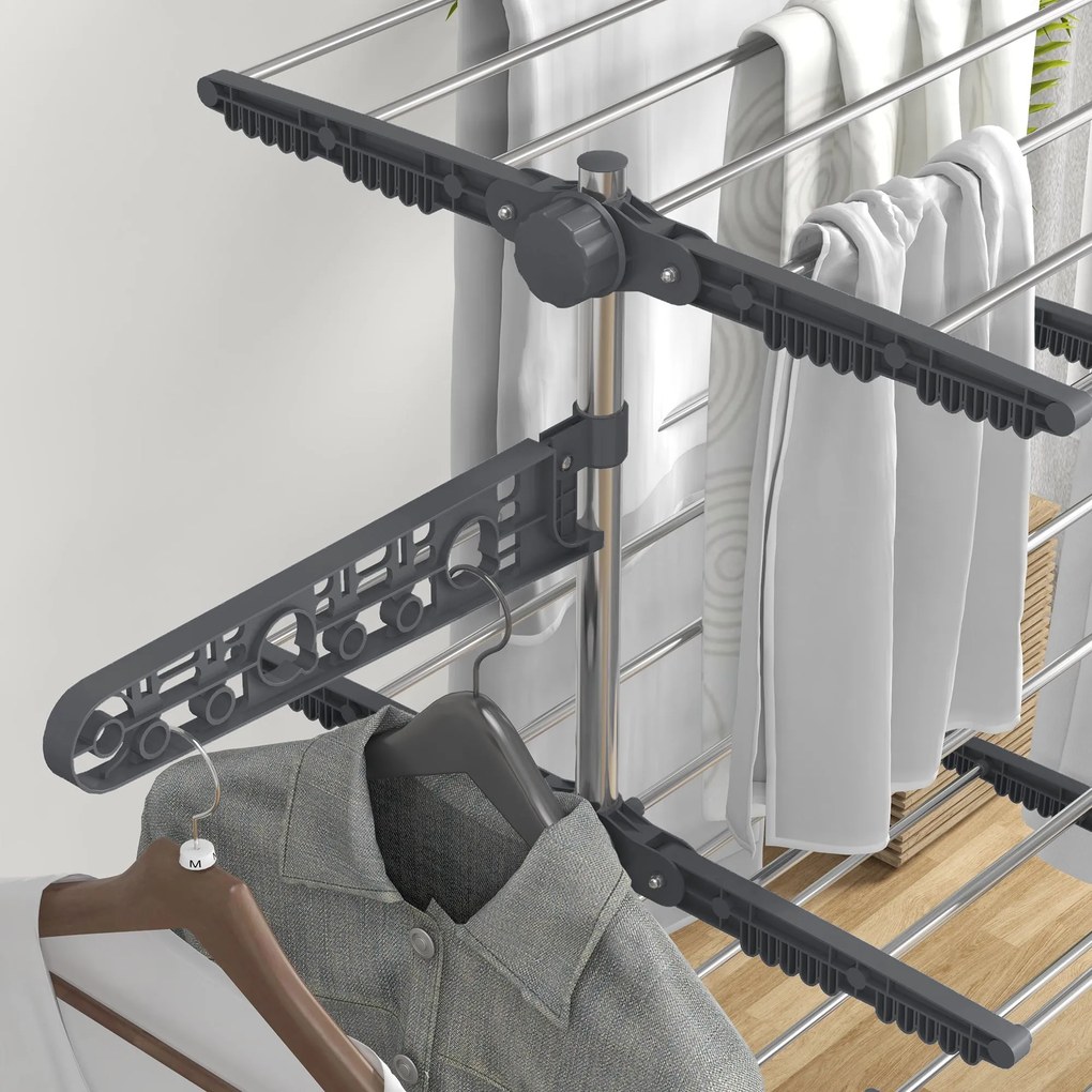 Stendino Verticale 4 Ripiani Regolabili 142x55x172 cm in Acciaio e Plastica Grigio e Argento...