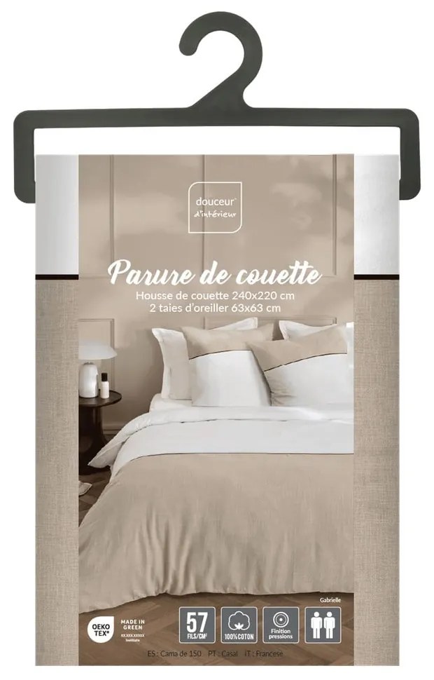 Set copripiumino e federa bianco/beige in cotone per letto matrimoniale ed esteso 240x220 cm Gabrielle – douceur d'intérieur