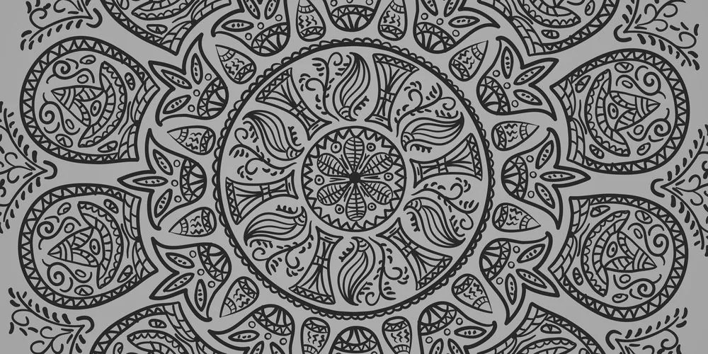 Quadro su tela – Mandala con motivo naturale astratto in bianco e nero