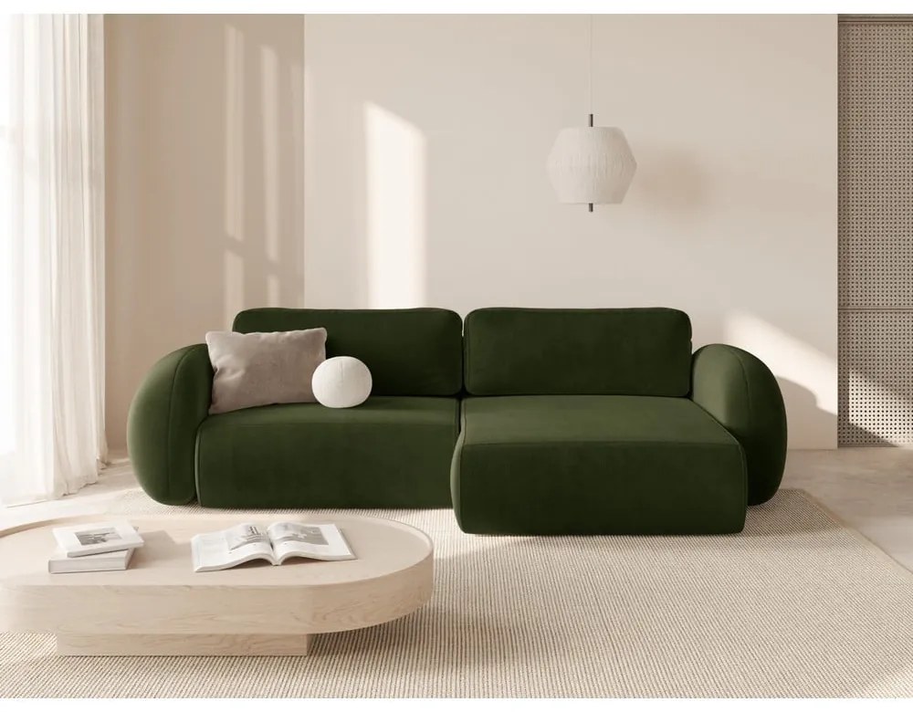 Divano angolare verde allungabile/con contenitore con rivestimento in velluto Tonale – Cosmopolitan Design