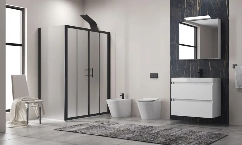 Kamalu - Box doccia 90x150 doppio scorrevole telaio nero vetro piumato | KFN6000SN