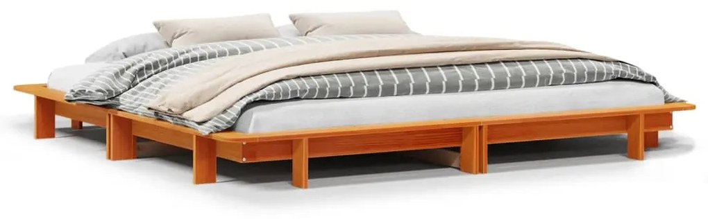 Letto Senza Materasso Marrone Cera 160x200 Cm İn Legno Di Pino /