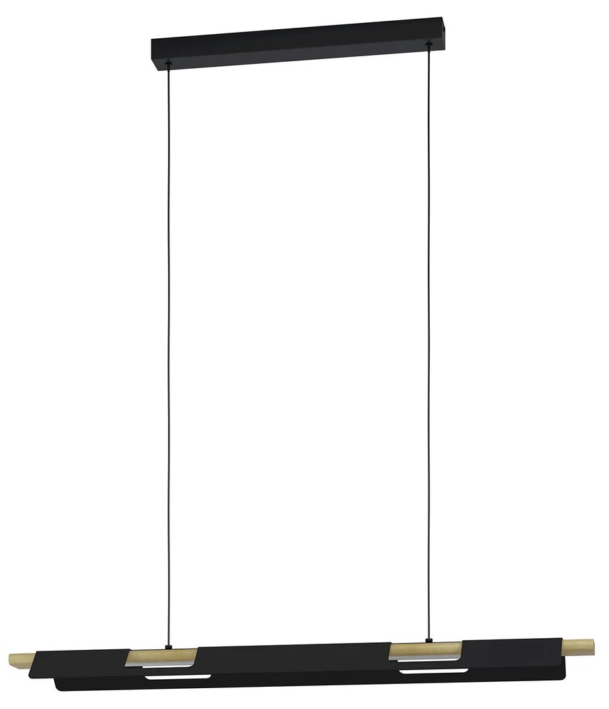 Lampadario A Sospensione Contemporaneo Ermua Acciaio Nero Legno 1 Luce Led 27W