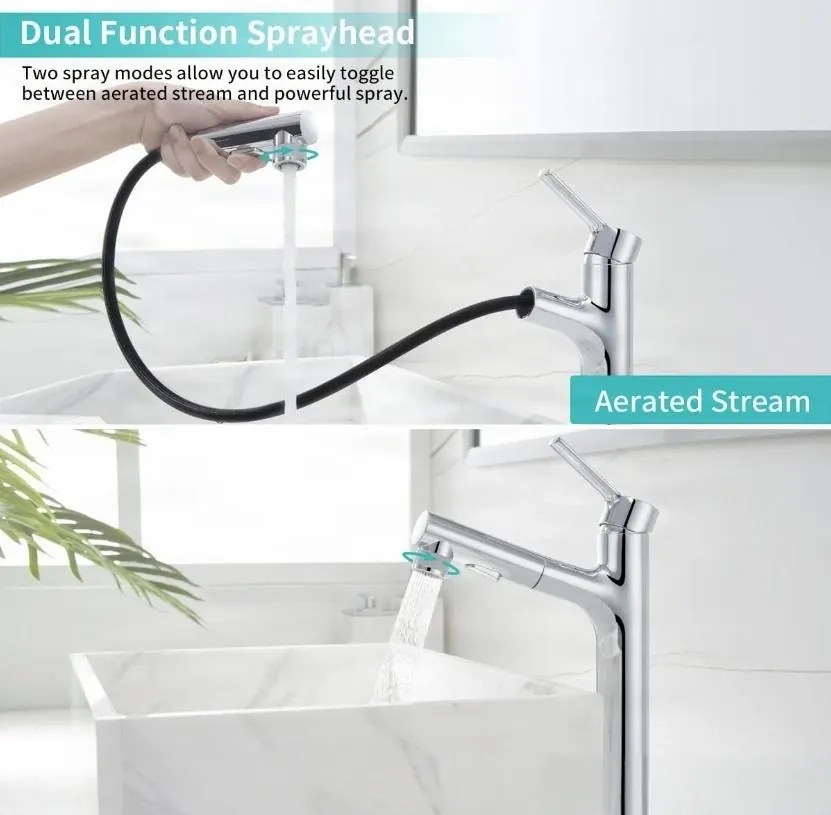 Rubinetto da bagno EYN IZK1444 con doccetta estraibile, in cromo o nero opaco — Cromo — Alta