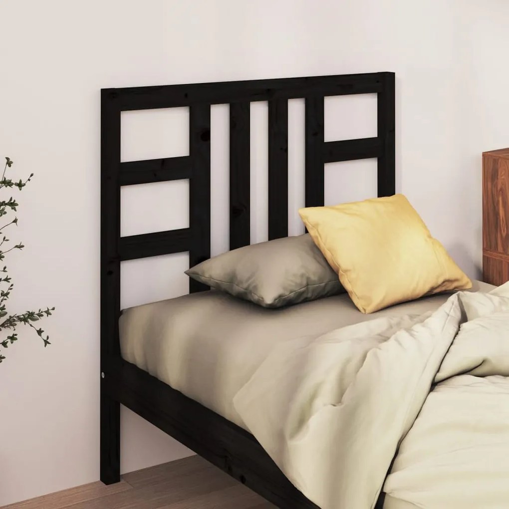 Testiera per letto nera 81x4x100 cm in legno massello di pino