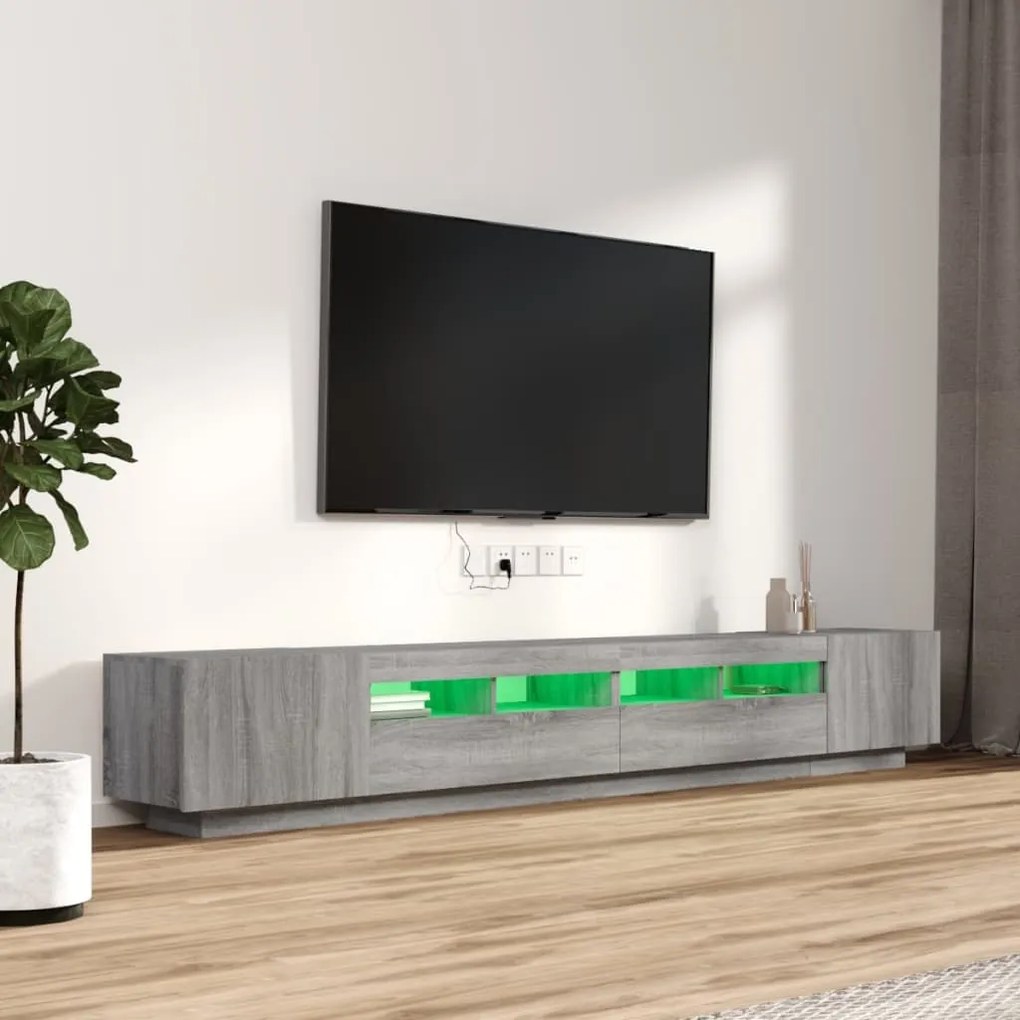 Set mobili tv 3 pz con luci led grigio sonoma legno multistrato