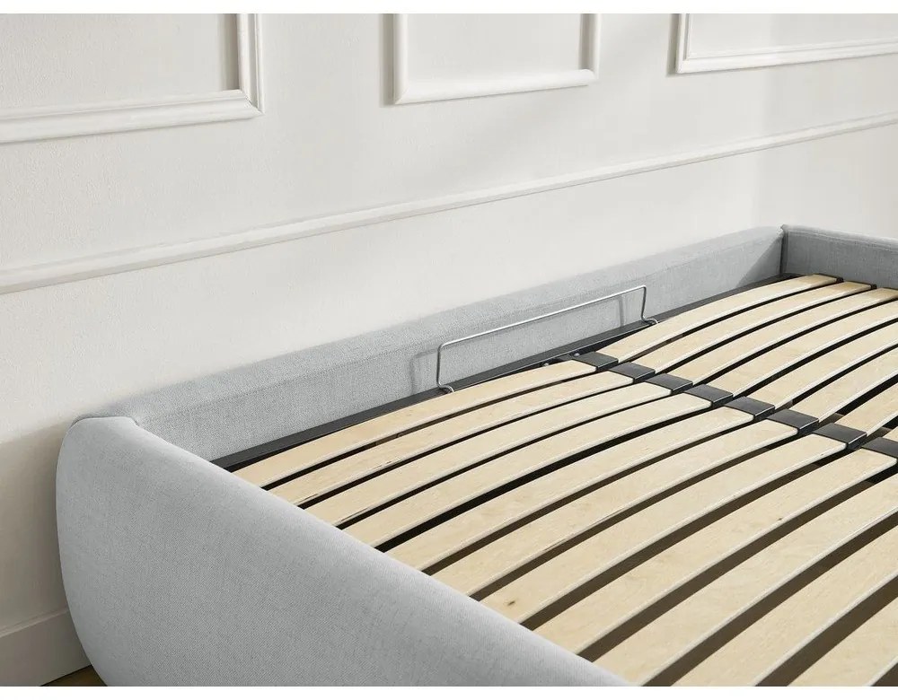 Letto matrimoniale imbottito grigio chiaro con contenitore/senza testiera con rete inclusa 160x200 cm Inera – Bobochic Paris