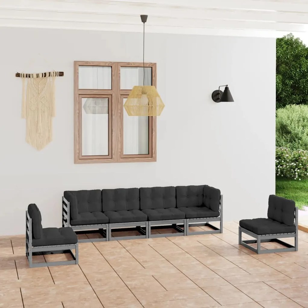 Set divani da giardino 6 pz con cuscini legno massello pino