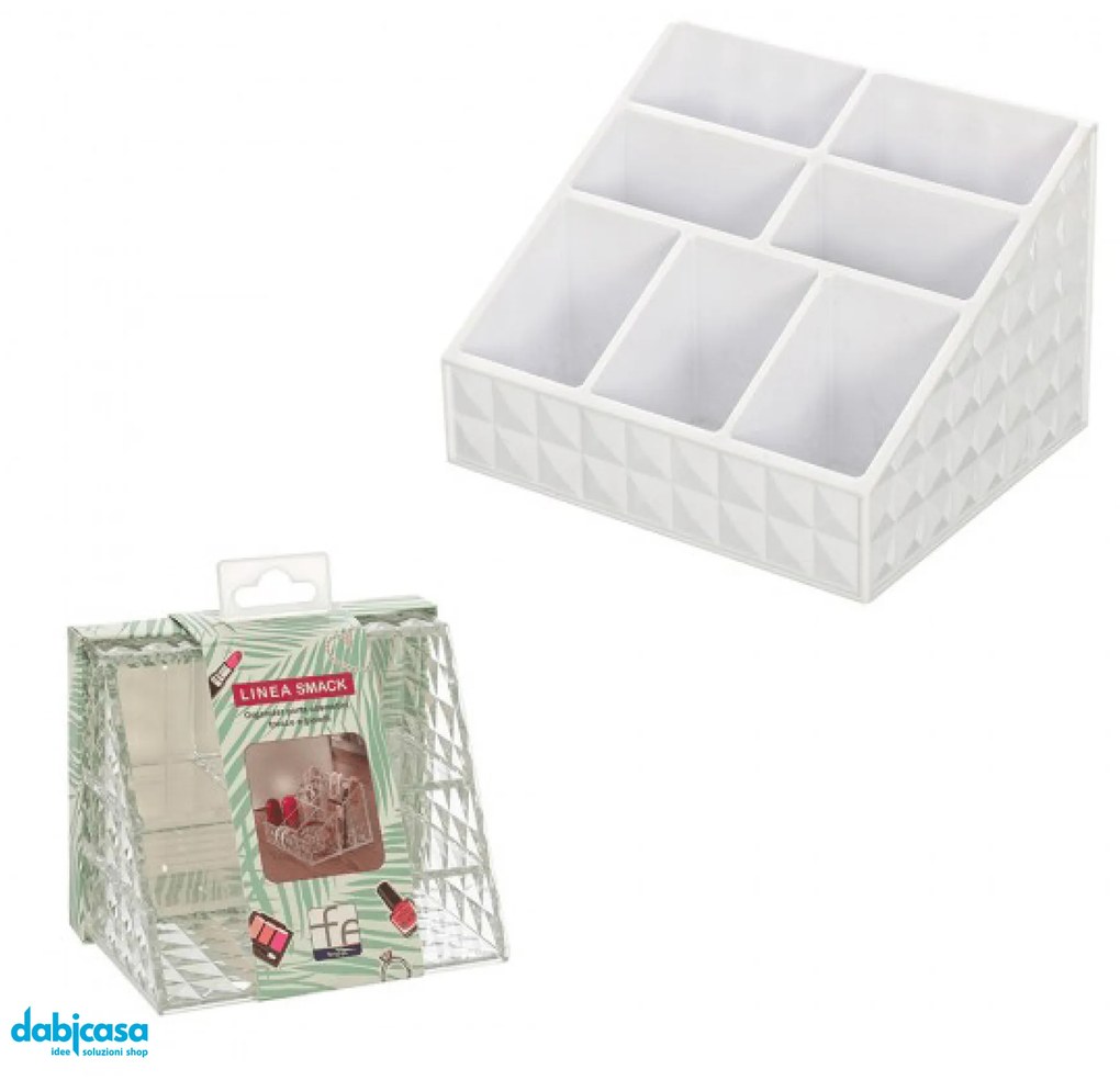 Organizer Porta Cosmetici "Smack" In Plastica Con 7 Scomparti Bianco