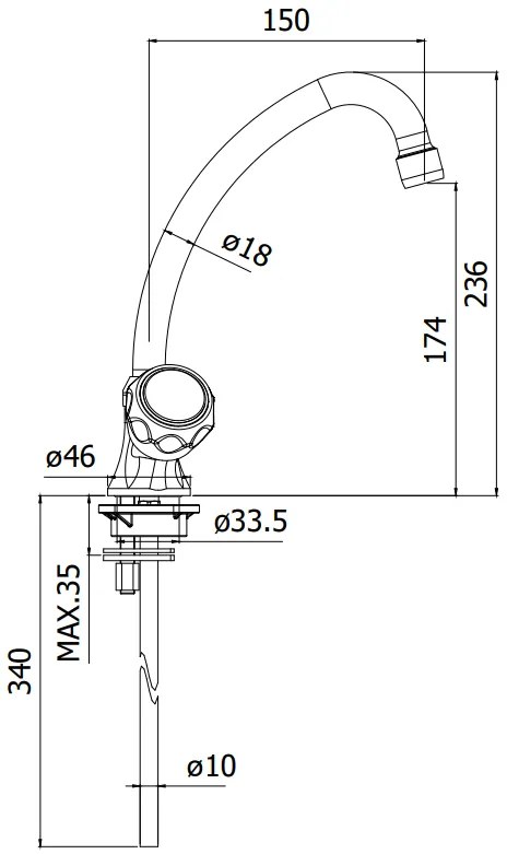 Paffoni danubio da181 miscelatore lavello monoforo con canna 20 cm orientabile cromo