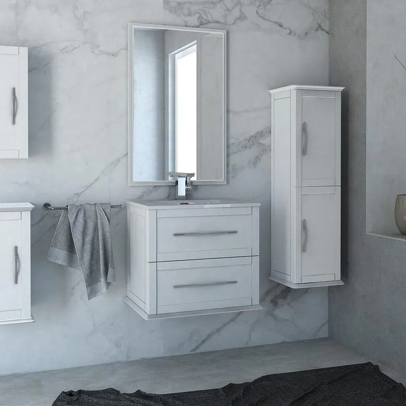 Mobile da bagno sospeso sotto lavabo L 60 x H 55 x P 46 cm bianco laccato opaco, 2 cassetti BADEN HAUS Tiffany