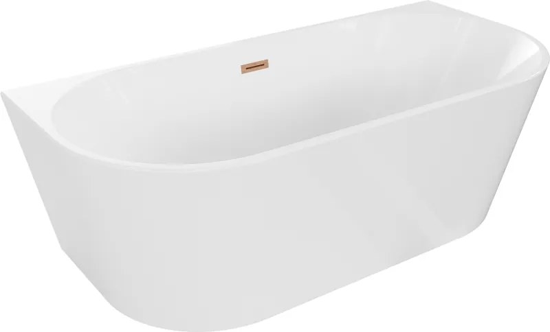 Mexen Oval vasca da bagno indipendente a parete 150 x 75 cm, bianca, con troppopieno in rame spazzolato - 52671507500-65
