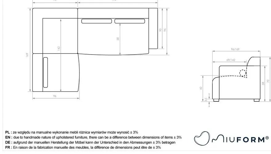 Divano angolare componibile in grigio chiaro (con penisola a sinistra) Flex Felix – Miuform