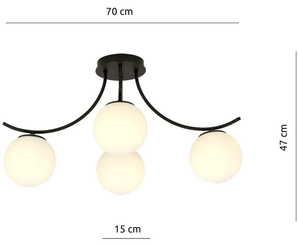 Lampadario da Soffitto in Acciaio e Vetro BOSTON 4 Nero 4xE14