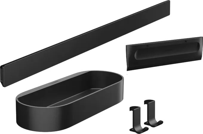 Kit doccia con cesto portaoggetti tergivetro appendiabiti largo e sostegno nero opaco hansgrohe wallstoris 27967670