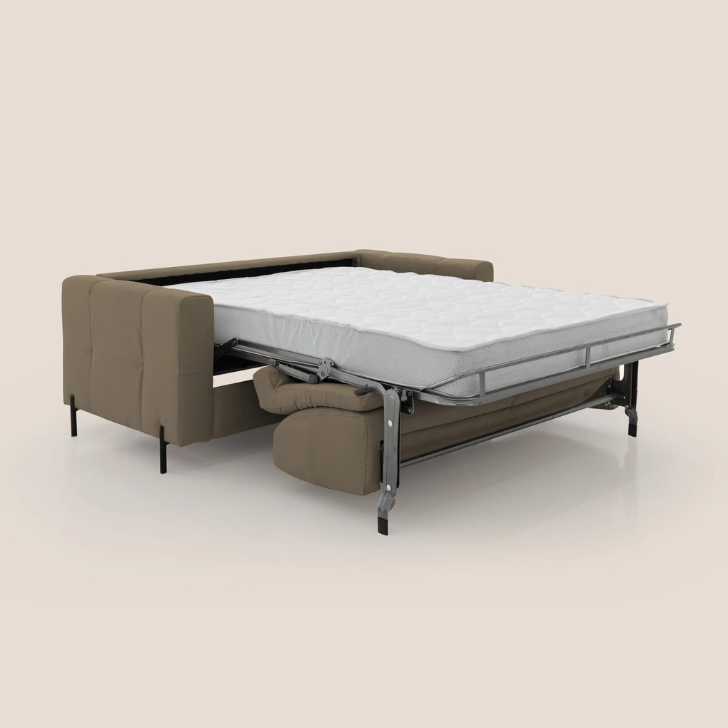 Ortensia divano letto materasso H18 cm con piedi alti in elegante microfibra smacchiabile T11 marrone