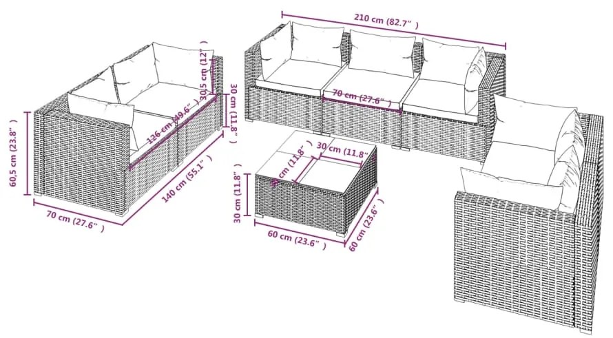 Set Divani da Giardino 8 pz con Cuscini in Polyrattan Grigio