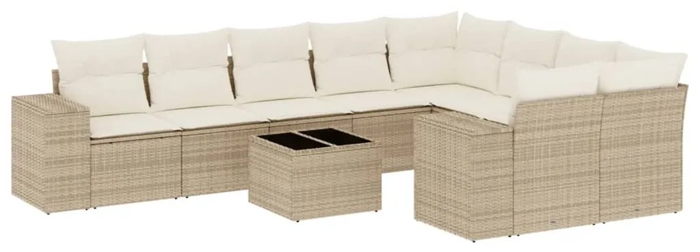 Set divano da giardino 10 pz con cuscini beige in polyrattan