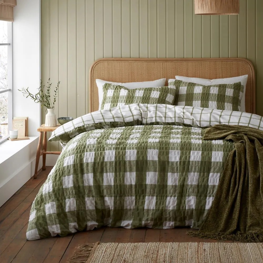 Biancheria da letto in flanella verde per letto matrimoniale 200x200 cm Gingham Check - Catherine Lansfield