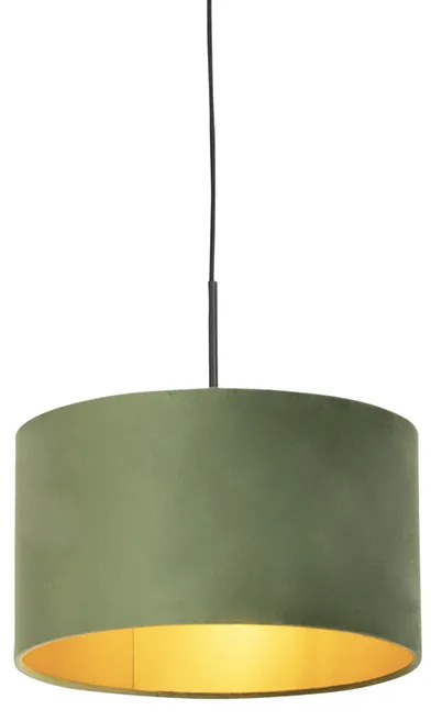 Lampada a sospensione con paralume in velluto verde con oro 35 cm - Combi