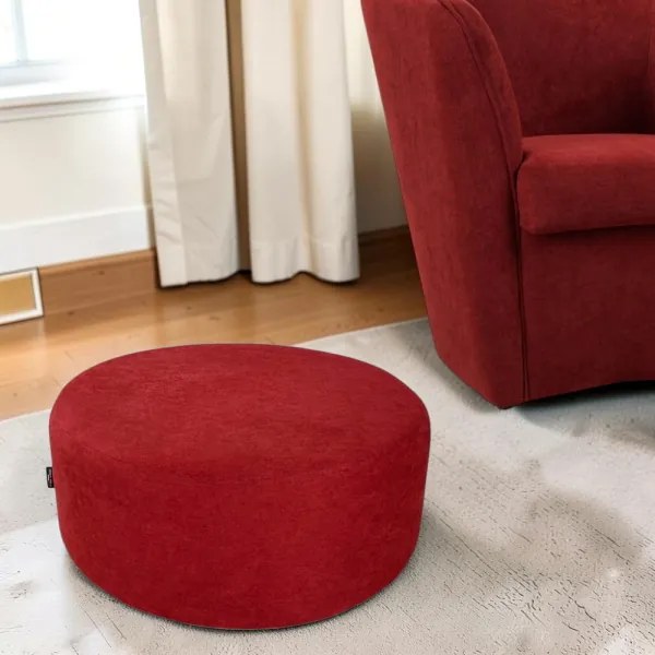Pouf Tondo Dante L70 cm in Tessuto Antimacchia BORDEAUX