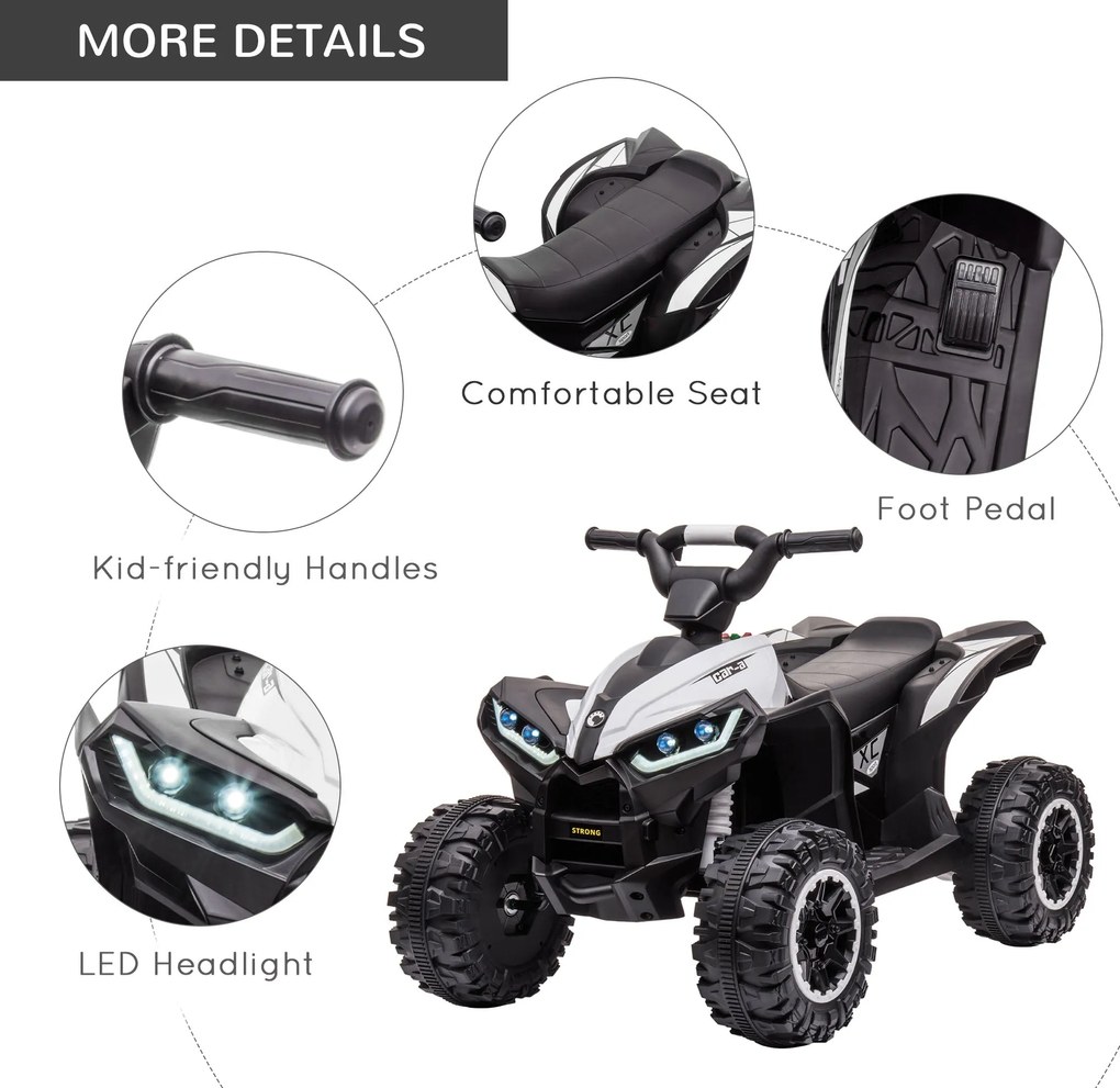 Quad Elettrico per Bambini 12V Ruote Larghe con Sospensioni e Fari LED Bianco...